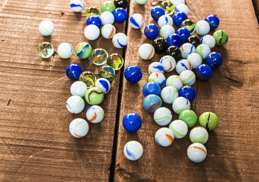 Marbles on Wood Table