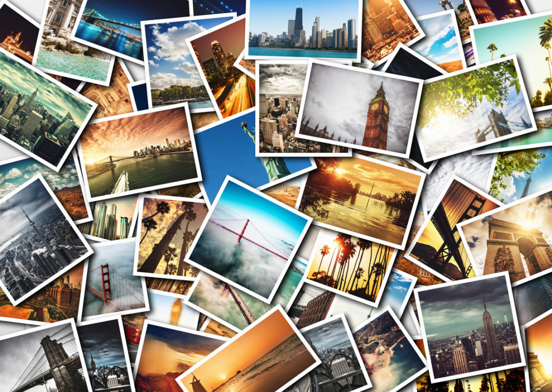 collage of printed travel images